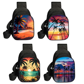 Нагрудная сумка с принтом в тропическом гавайском пляжном стиле, кокосовая пальма, сумки через плечо для путешествий, женская Мужская холщовая сумка через плечо, подарок