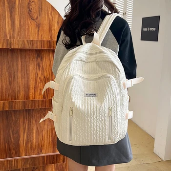 Модный повседневный однотонный рюкзак Hundred, простой Новый женский студенческий ранец большой емкости из легкой нейлоновой ткани для студентов