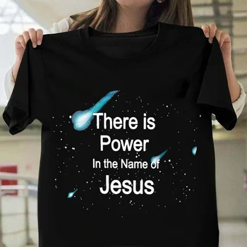 Женская модная футболка с Иисусом \ Во имя Иисуса есть сила\ Рубашка Christian God Faith повседневного покроя, большие размеры
