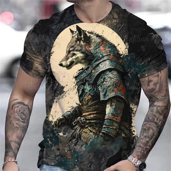 Мужская футболка с изображением животных, летняя повседневная футболка с короткими рукавами и 3D принтом оборотня, свободная мужская одежда большого размера, Топы уличного дизайнера
