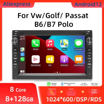 Беспроводное Автомагнитоло Carplay 2Din Android 12 Для VW PASSAT B5 MK4 MK5 SHARAN Jetta Bora Polo TRANSPORT T5 CITI CHICO MultimediaGPS