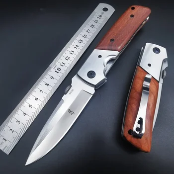 Открытый складной нож высокой твердости для мужчин, портативные стальные военно-тактические ножи для самообороны, деревянная ручка для ножа