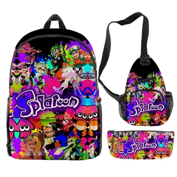 Классический модный забавный Splatoon 3 с 3D принтом, 3 шт./компл., школьные сумки для учеников, Модный дорожный рюкзак для ноутбука, нагрудная сумка, пенал