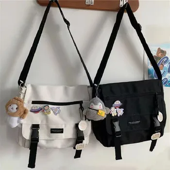 Универсальные холщовые женские сумки через плечо Harajuku, однотонные повседневные сумки, сумка через плечо для девочек-подростков, сумки-мессенджеры, ранцы