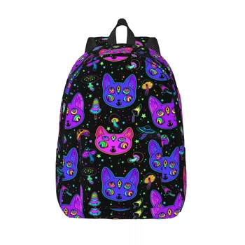 Psychedelic Cat для подростков, школьников, сумка для книг, холщовый рюкзак для колледжа, легкий рюкзак для путешествий, походов