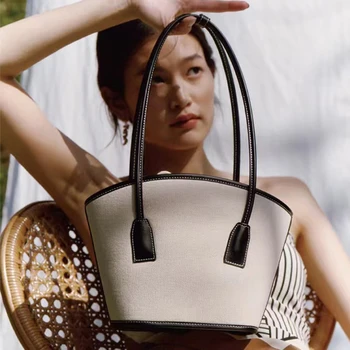 Женская холщовая сумка-тоут 2022 Летние Дизайнерские кошельки и сумки Женская мода Простые контрастные цветные сумки через плечо большой вместимости