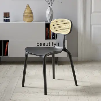 Скандинавский Ротанговый стул, Обеденный стул с утолщением из пластика, Ретро Дизайнерский стул со спинкой.