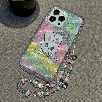 Милый кролик rainbow rabbit с волнистой оболочкой для iphone 13 pro max 12 14 promax 7 8 plus xsmax x xr браслет чехол для телефона conque