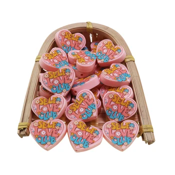 Новый 10шт Детский розовый софтбол Teach Love Club С красочным рисунком, силиконовые бусины с рисунком сердечка, шарики для ручек, ремешки для ручек своими руками
