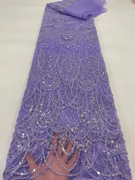 Африканская Французская сетчатая вышивка, Роскошная Кружевная ткань L-1228952, расшитая бисером, для свадебного вечернего платья