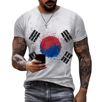 Футболки Южной Кореи С 3D-принтом Корейского флага, мужские и женские повседневные модные футболки Оверсайз с коротким рукавом и круглым вырезом, детские футболки, топы, одежда