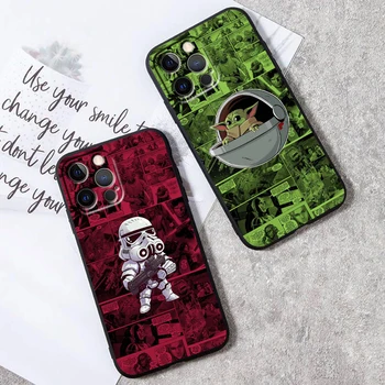 Disney Star W-Wars Yoda для iPhone 15 14 13 12 11 XS XR X8 7 SE Pro Max Plus Mini Черный чехол для телефона из ТПУ