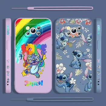 Disney Stitch Rainbow Для POCO M5S M4 M3 C55 C50 C40 C3 X5 X4 X3 X2 F5 F4 F3 Pro GT Чехол Для телефона с Жидкой Левой Веревкой NFC