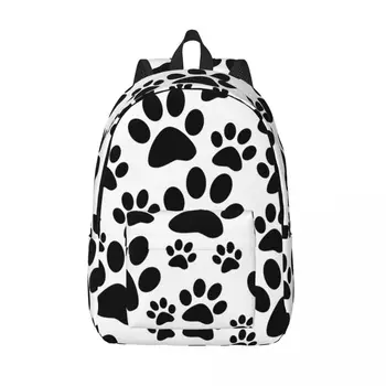 Студенческая сумка с отпечатками лап черной собаки, рюкзак для родителей и детей, легкий рюкзак для пары, сумка для ноутбука