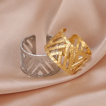 Геометрическое кольцо Skyrim Triangles из нержавеющей стали Золотого цвета в богемном стиле, Открытые женские кольца, модные украшения, подарок на День Святого Валентина, Новинка в