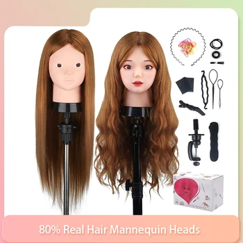 Голова-манекен из 80% настоящих человеческих волос для тренировки прически, укладки волос Solon Hairdresser, голова куклы 60 см для плетения косичек, упражнений по макияжу