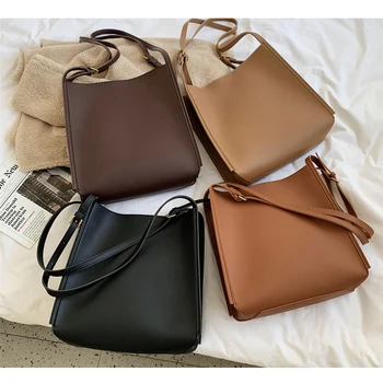 Однотонные женские сумки из искусственной кожи, сумки через плечо большой емкости для женщин, фирменные сумки класса люкс для покупок через плечо