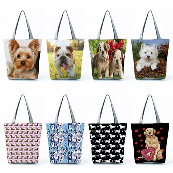 Kawaii Повседневные женские сумки с животными, пляжные сумки для покупок, сумки-тоут, портативные сумки с принтом Милой собаки, многоразовые, большой емкости