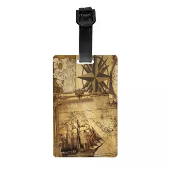 Изготовленная на заказ Винтажная карта мира Пиратского корабля, Багажная бирка с именной карточкой, идентификационная наклейка для дорожной сумки чемодана