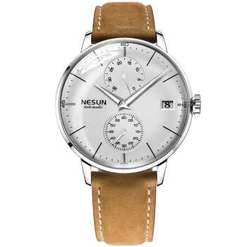 Мужские часы роскошного бренда Nesun, автоматические механические часы, мужские сапфировые часы relogio masculino с ремешком из натуральной кожи, N9606-1