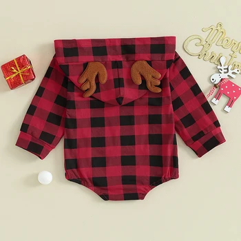 Рождественский комбинезон для новорожденных, рождественский наряд для маленьких мальчиков и девочек, толстовка с капюшоном, боди с длинным рукавом, одежда …