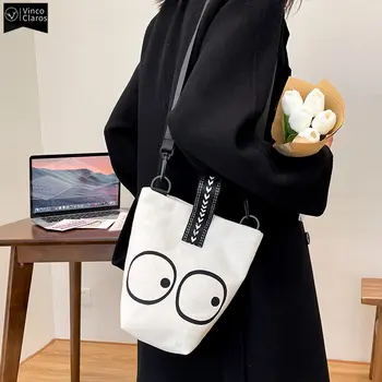 VC Простая женская сумка-мешок в мультяшном стиле, модная сумка для телефона, женские холщовые сумки через плечо, милые кошельки и сумочки для девочек