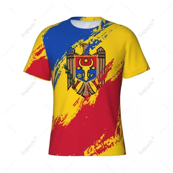 Пользовательское название Nunber, Цвет флага Молдовы, Мужская облегающая спортивная футболка, женские футболки, трикотаж для футбольных фанатов