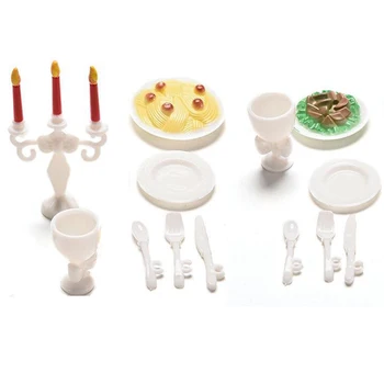 NK 1 Комплект Посуды для ужина при свечах, Свеча, Бокал для вина, Мини-имитация посуды, Кухня для аксессуаров для Барби, Кукольный подарок