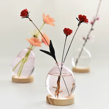 Прозрачная ваза с пузырьками, Композиция из ароматических флаконов, Цветочная композиция, украшение стола, стеклянная ваза для гидропоники, креативный розовый цвет