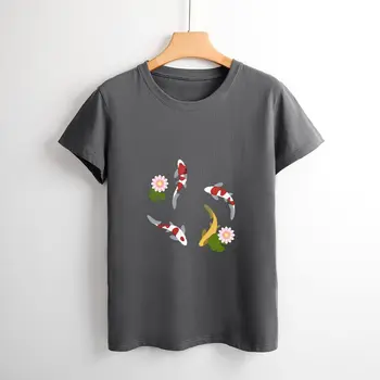Женская футболка с японскими рыбками Kawaii Koi из пруда-футболки с принтом