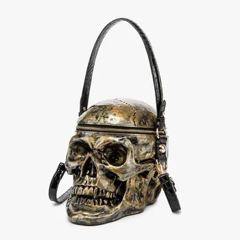 Роскошный Дизайнерский кошелек с забавной ручкой в виде головы скелета, сумки через плечо с черепом на Хэллоуин, Женские сумки через плечо для вечеринок