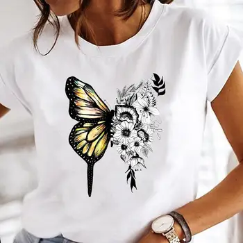 Женские футболки Винтаж 90-х, модная женская одежда, простота, женские топы, акварельные футболки, футболки с графическим принтом цветов-бабочек