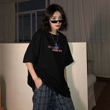 harajuku винтажная эстетичная готическая графическая одежда в стиле панк, рубашки, топ одежды, женские футболки, корейские хлопковые черные топы оверсайз