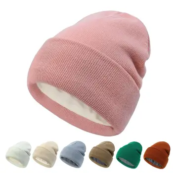 Зимняя теплая шапка унисекс толстая вязка череп кепка с подкладкой из флиса манжеты лыжные шапки для мужчин женщин