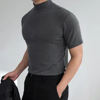 Облегающий пуловер, однотонная мужская футболка с коротким рукавом