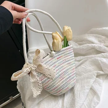 Тканая сумка-ведро ручной работы, Текстурированный Шарм, повседневная Элегантность, Мягкая ткань с завязками, уникальный дизайн, Универсальность