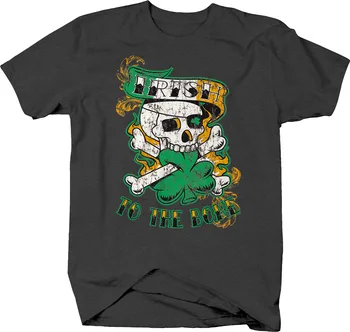 Мужская футболка с ирландским черепом, трехлистным клевером и лепреконом