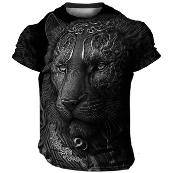 Повседневная мужская футболка оверсайз, футболки с 3D принтом Льва, топы, Летняя повседневная уличная одежда с животным рисунком, Новая уличная мужская одежда