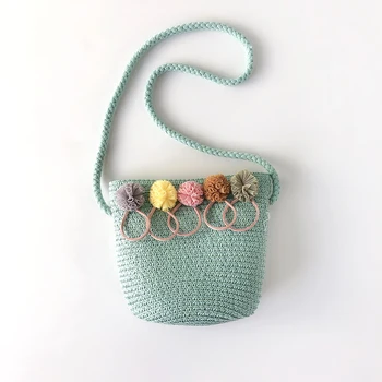 Модная летняя детская плетеная соломенная сумка ручной работы, милая диагональная мини-сумка для девочек, тканая пляжная сумка принцессы с цветочным рисунком,