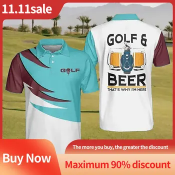 Модная рубашка Поло, рубашка для гольфа, Повседневная Свободная футболка с принтом уличного пива, универсальная мужская рубашка поло класса люкс на открытом воздухе