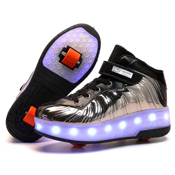 Детские роликовые коньки, обувь со светодиодной подсветкой, мигающий индикатор, 2 колеса, Кроссовки для катания на коньках, Летающий ботинок для подзарядки, Мультилегкий, пригодный для дыхания Мальчик Девочка